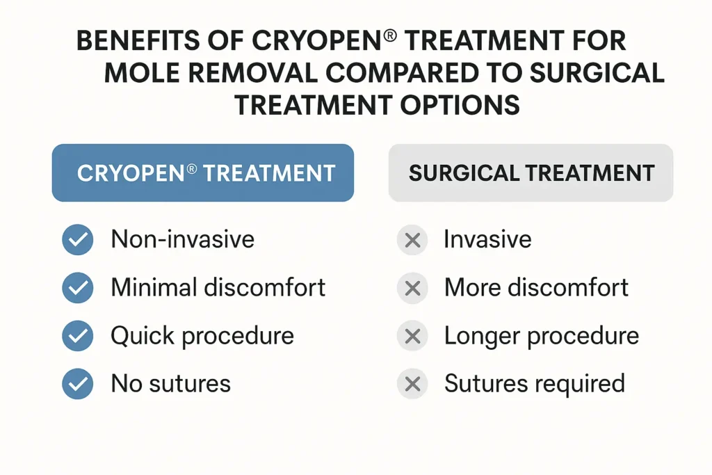Table to show the benefits of getting moles removed West Dulwich from LA LIPO