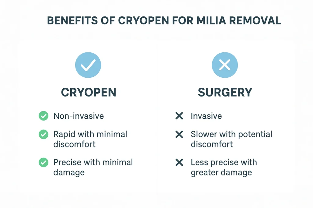 Benefits of cryopen for milia removal West Dulwich compared to surgical treatments.