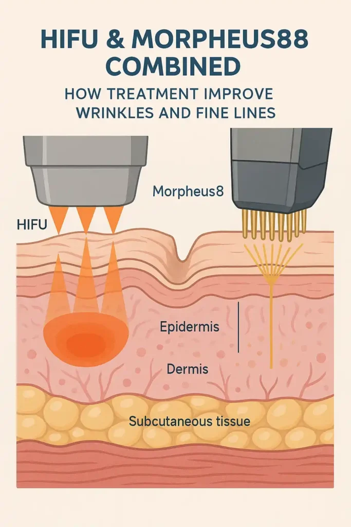 Diagram showing HIFU & Morpeus8 West Dulwich and the benefits for reduction in wrinkles and fine lines
