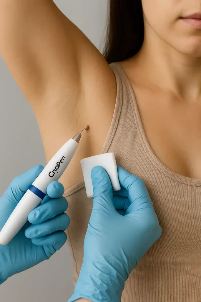 woman having cryopen to remove underarm skin tags West Dulwich