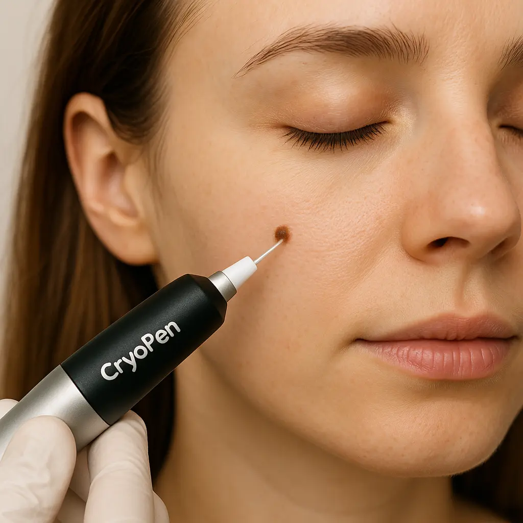 woman receiving facial mole removal West Dulwich using cryopen